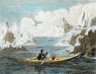 En grönländsk mans båt, ca 1779 (gravyr) av English School