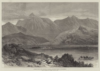 Bodeen Peak och byn Madzai, Khoorum Valley, Afghanistan (gravyr) av English School