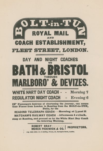 Bolt-in-Tun Royal Mail and Coach Etablissement av English School