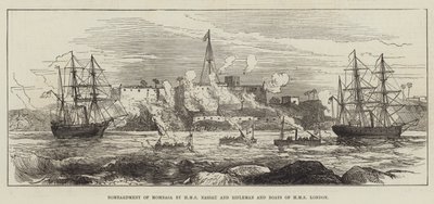 Bombardement av Mombasa av HMS Nassau och Rifleman and Boats of HMS London (gravyr) av English School