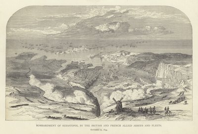 De brittiska och franska allierade arméerna och flottorna bombade Sebastopol, 17 oktober 1854 av English School