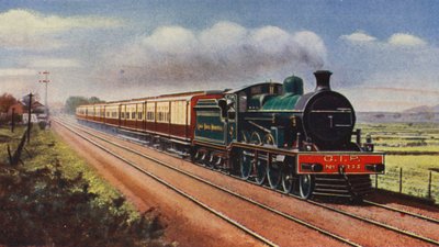 Bombay-Calcutta Mail på Great Indian Peninsula Railway (färglitografi) av English School