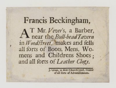 Stövel och skomakare, Francis Beckingham, byteskort av English School