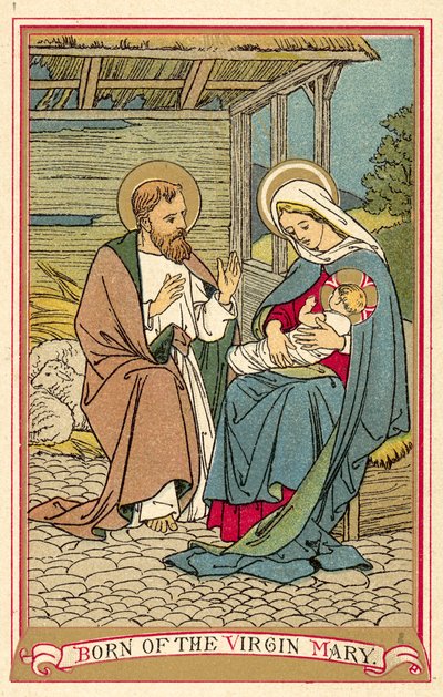 Född av Jungfru Maria (färg litho) av English School