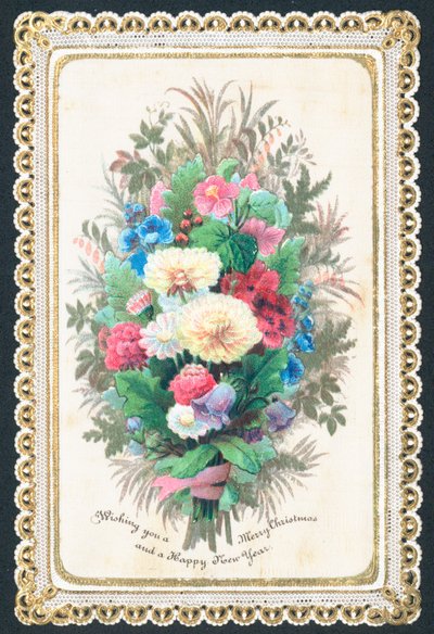 Bukett blommor, julkort av English School