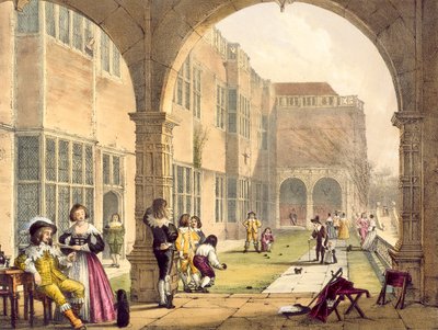 Bowls on the Terrace at Bramshill år 1600, från Architecture of the Middle Ages av Joseph Nash, publicerad 1838 av English School