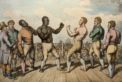 Boxningsmatch mellan Cribb (1781-1848) och Molineaux (d.1818) vid Thistleton Gap, Rutland, 1811 av English School