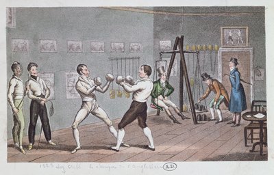 Boxning i England, 1823 (färggravyr) av English School