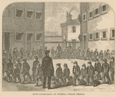 Pojkar tränar på Tothill Fields Prison av English School