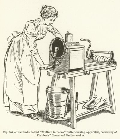 Bradfords Patent Multum i Parvo Smörtillverkningsapparat, bestående av Fish-back Churn och Butter-worker av English School