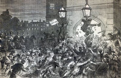 Bread Riot vid ingången till underhuset 1815 av English School