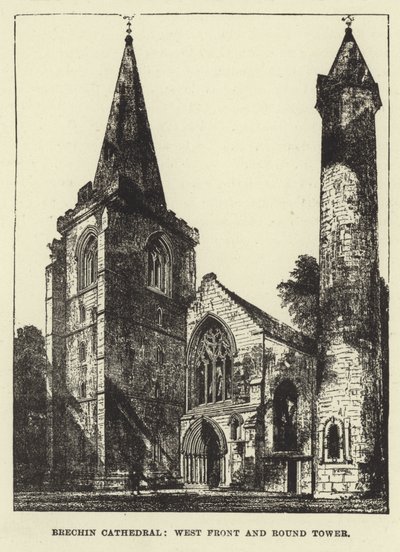 Brechin Cathedral, West Front och Round Tower av English School