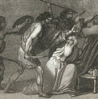 Brennus och hans trupper dödar de ärevördiga männen (gravyr) av English School