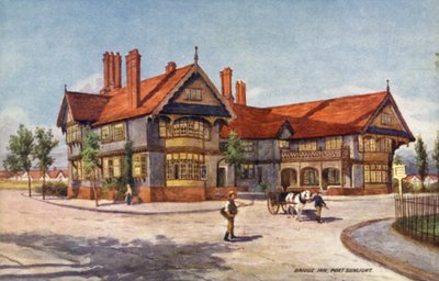 Bridge Inn, Port Sunlight (färg litho) av English School