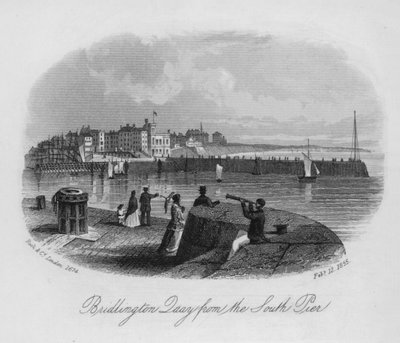 Bridlington Quay från South Pier (gravyr) av English School