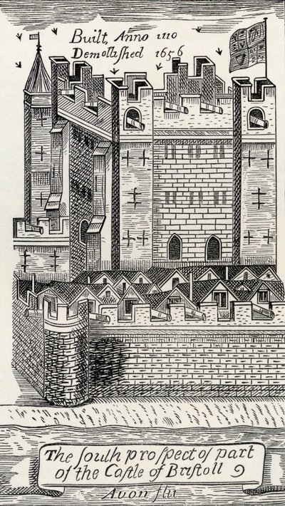 Bristol Castle, efter James Millerds karta över Bristol från 1673, från 