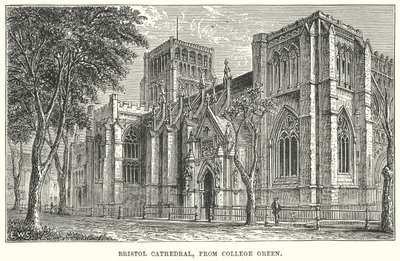 Bristols katedral, från College Green (gravyr) av English School