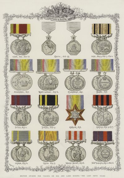 British Awards för tapperhet på hav och land under de senaste femtio åren (chromolitho) av English School