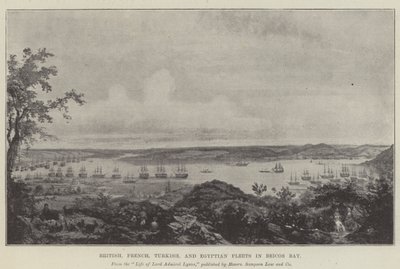 Brittiska, franska, turkiska och egyptiska flottor i Beicos Bay (litho) av English School