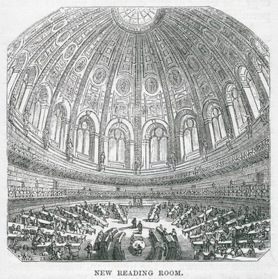 British Museum: Nya läsesalen (gravyr) av English School