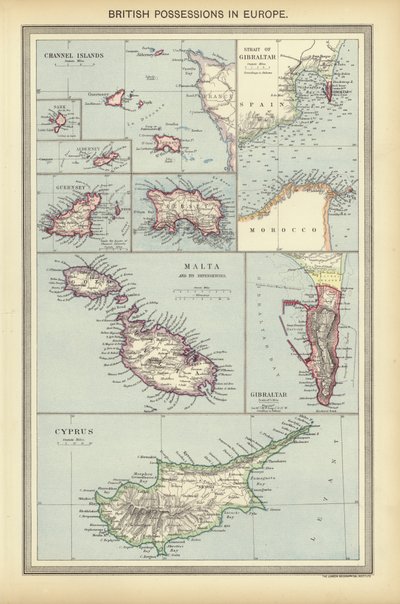 Brittiska ägodelar i Europa (färg litho) av English School