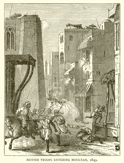 Brittiska trupper går in i Moultan, 1849 av English School