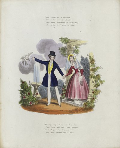 Brittiskt valentinkort med en bild av en man och en kvinna som håller varandra i hand av English School