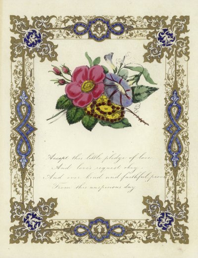 Brittiskt valentinkort med en bild av blommor av English School