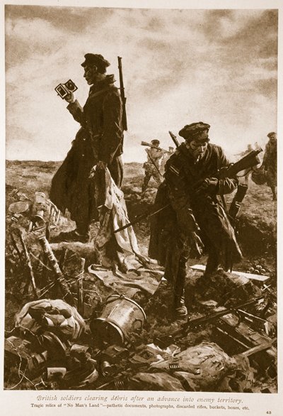 Brittiska soldater rensar skräp efter en framryckning in i fiendens territorium, 1914-19 av English School