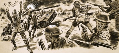 Brittiska trupper attackerar den position som innehas av Rommels Afrikakorps av English School
