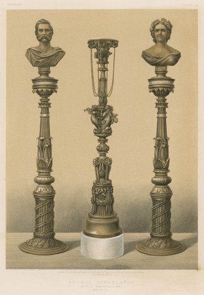 Kandelaber i brons, Kungliga manufakturen, Berlin (chromolitho) av English School