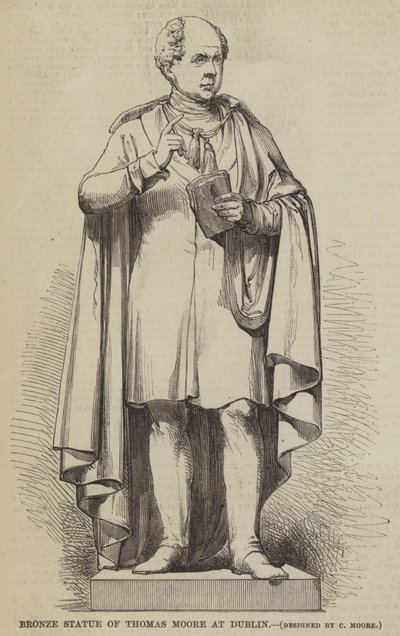 Bronsstaty av Thomas Moore i Dublin (gravyr) av English School