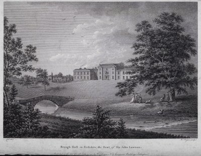 Brough Hall i Yorkshire, sätet för Sir John Lawson (gravering) av English School