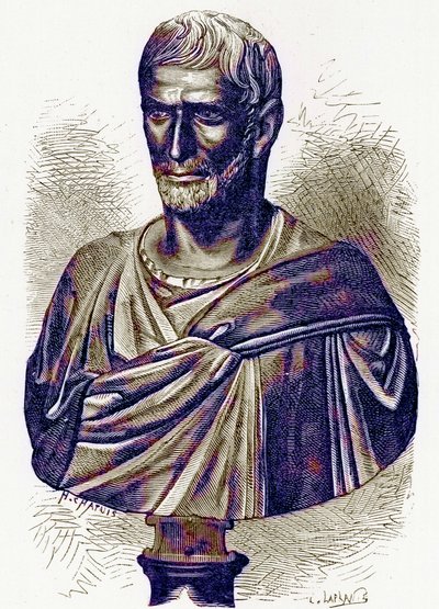 Brutus, byst i Capitolium, illustration från History of Rome av Victor Duruy, publicerad 1884 (digitalt förbättrad bild) av English School