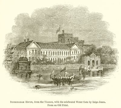 Buckingham House, från Themsen, med den berömda vattenporten av Inigo Jones av English School