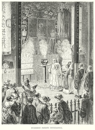 Buddhistiska präster officiant (gravyr) av English School