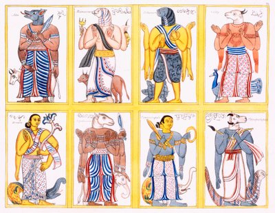 Buddhistiska gudar, från The History and Doctrine of Buddhism av Edward Upham, 1829 av English School