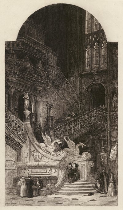 Burgos katedral, etsad av C O Murray, efter David Roberts (litografi) av English School