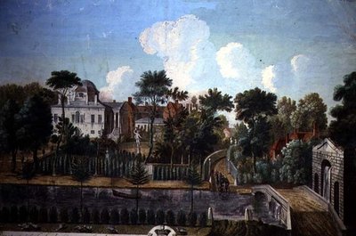 Burlington House, Chiswick, designat av William Kent (1685-1748) 1725-36 (färggravyr) av English School