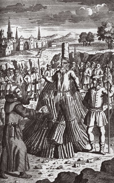 Brinnande martyrer, illustration från "Foxes Martyrs" ca 1703 (litografi) av English School