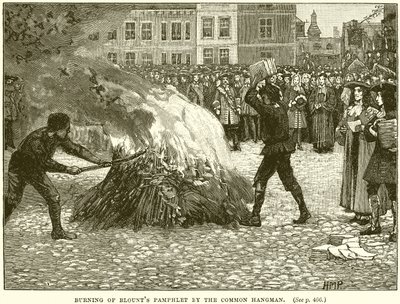 Burning of Blounts Broschyr av den vanlige bödeln av English School