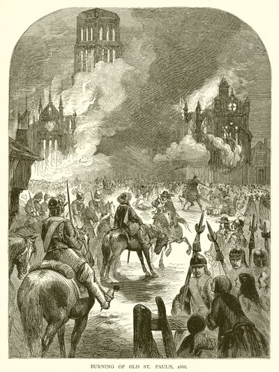 Burning of Old St. Pauls, 1666 av English School