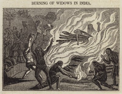 Bränning av änkor i Indien (gravyr) av English School