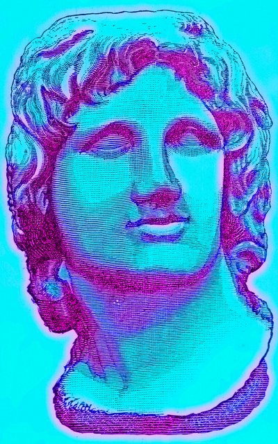 Byst av Alexander den store, från British Museum, staty i Vatikanen, illustration från History of Rome av Victor Duruy, publicerad 1884 (digitalt förbättrad bild) av English School