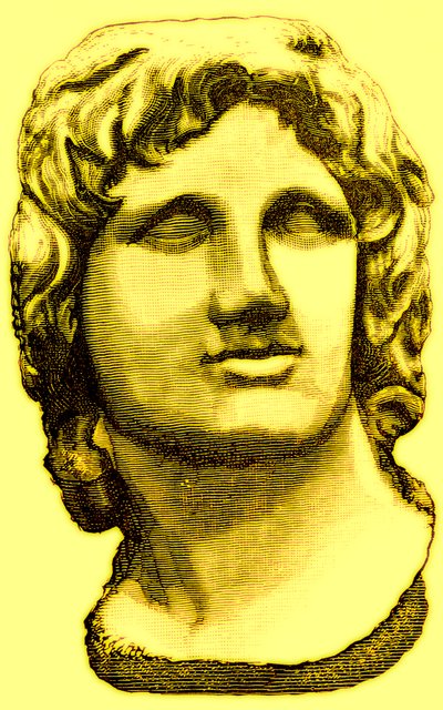 Byst av Alexander den store, från British Museum, staty i Vatikanen, illustration från History of Rome av Victor Duruy, publicerad 1884 (digitalt förbättrad bild) av English School