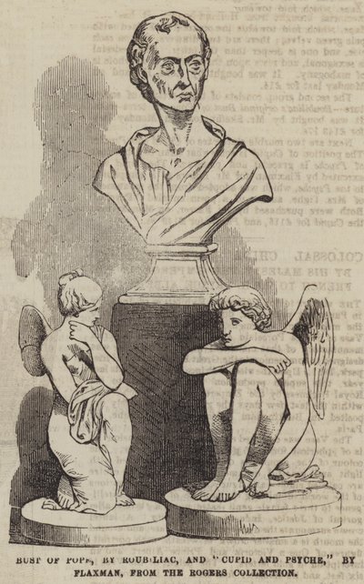 Bust of Pope, av Roubiliac, och "Cupid and Psyche," av Flaxman, från Rogers Collection (gravyr) av English School