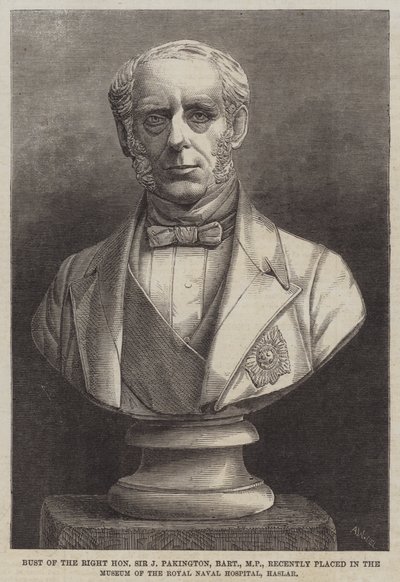 Rättens byst ärade Sir J Pakington, Baronet, MP, nyligen placerad i Museum of the Royal Naval Hospital, Haslar (gravyr) av English School