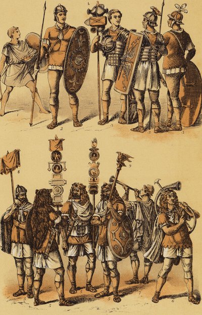 Caesar, Galliska kriget: romerska soldater (färglitografi) av English School