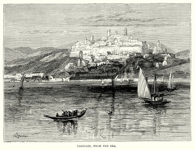 Cagliari, från havet (gravyr) av English School