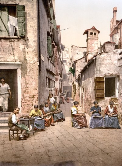 Calle dell Angelo a San Martino, Venedig (handfärgat foto) av English School